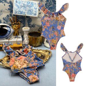 🆕 ZIMMERMANN KIDS 🧿 NWT August Trim Scoop 1PC, Dusty Blue Floral - Sz 4Y